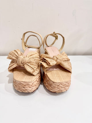 Loeffler Randall Gaby Pleated Bow Braided Espadrilles Sandals Natural Size 11