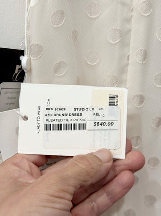 NWT Zimmermann Sleeveles Pleated Picnic Tiered Midi Dress Cream Women's Size 0