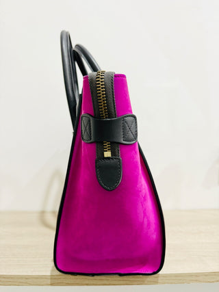 Celine Tri-Color Canvas and Calfskin Mini Luggage Tote Handbag Black/Beige/Pink