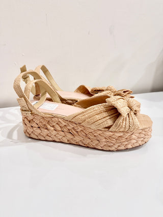 Loeffler Randall Gaby Pleated Bow Braided Espadrilles Sandals Natural Size 11