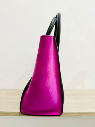 Celine Tri-Color Canvas and Calfskin Mini Luggage Tote Handbag Black/Beige/Pink