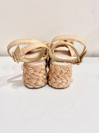 Loeffler Randall Gaby Pleated Bow Braided Espadrilles Sandals Natural Size 11