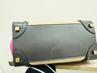 Celine Tri-Color Canvas and Calfskin Mini Luggage Tote Handbag Black/Beige/Pink