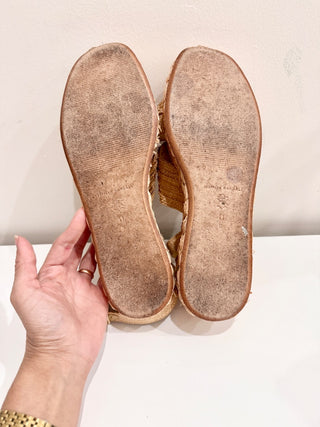 Loeffler Randall Gaby Pleated Bow Braided Espadrilles Sandals Natural Size 11