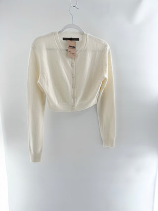 Enza Costa cropped knit cardigan featuring crew neckline, and tonal button-front closure, S