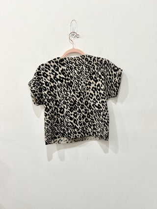 Le Superbe Frances Cropped Short Sleeve Leopard Sweater Tee Sand/Black Small