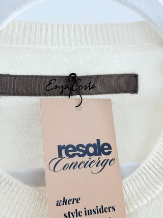 Enza Costa cropped knit cardigan featuring crew neckline, and tonal button-front closure, S