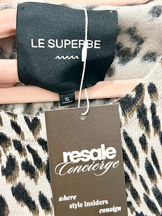 Le Superbe Frances Cropped Short Sleeve Leopard Sweater Tee Sand/Black Small