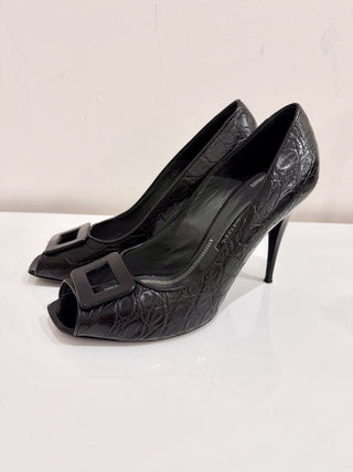 Vintage Gianfranco Ferre Textured Leather Peep Toe Pumps Black Womens 40/US 9.5