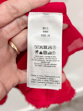 NWT Ganni Ruffle-Trimmed Sleeveless Sequined Crepe Mini Dress Red Womens Size 6