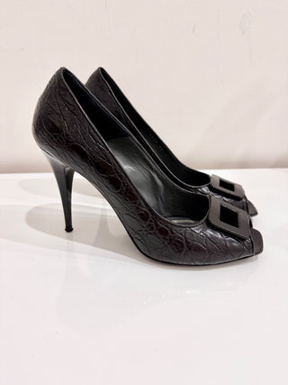 Vintage Gianfranco Ferre Textured Leather Peep Toe Pumps Black Womens 40/US 9.5