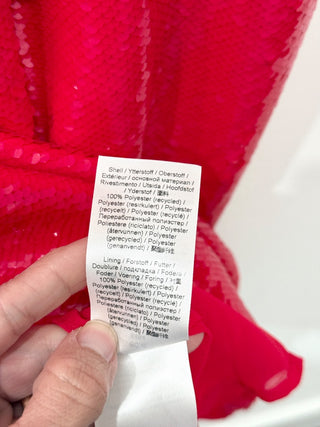 NWT Ganni Ruffle-Trimmed Sleeveless Sequined Crepe Mini Dress Red Womens Size 6