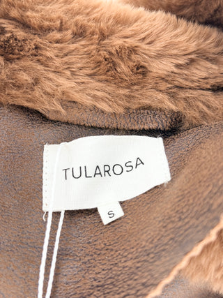 Tularosa faux leather aviator jacket featuring soft faux shearling collar, zip-front closure. front slip pockets, and ribbed hem and cuffs, S