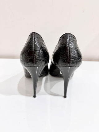 Vintage Gianfranco Ferre Textured Leather Peep Toe Pumps Black Womens 40/US 9.5