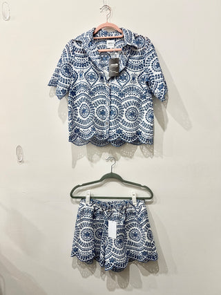 Misa Blue and White Set eyelet Shorts and Top, S