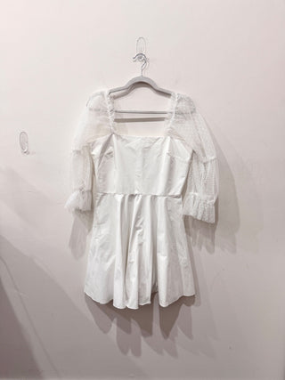 NWOT Amanda Uprichard Lalita Organza Puff-Sleeve Fit & Flare Mini Dress White L