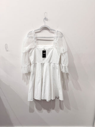 NWOT Amanda Uprichard Lalita Organza Puff-Sleeve Fit & Flare Mini Dress White L