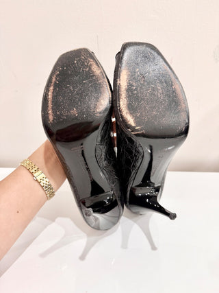 Vintage Gianfranco Ferre Textured Leather Peep Toe Pumps Black Womens 40/US 9.5