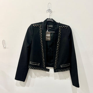 Isabel Marant Embellished Metal Ball Thick Crop Blazer Black Womens FR 34 / US 2