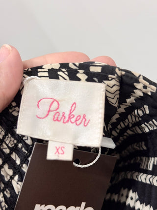 Parker Geometric Print Strapless A-Line Mini Dress Black/Cream Women's Size XS