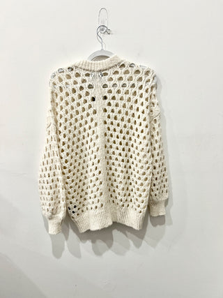 Isabel Marant Tane Alpaca Merino Wool Knit Oversized Sweater Cream 34 FR / US 2