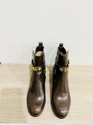 NWOT Michael Kors Arley Leather Ankle Western Boot with Gold-Tone Chocolate US 7