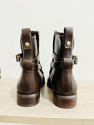 NWOT Michael Kors Arley Leather Ankle Western Boot with Gold-Tone Chocolate US 7