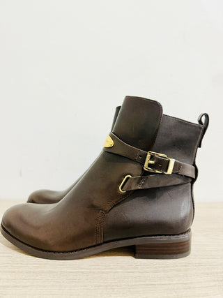 NWOT Michael Kors Arley Leather Ankle Western Boot with Gold-Tone Chocolate US 7