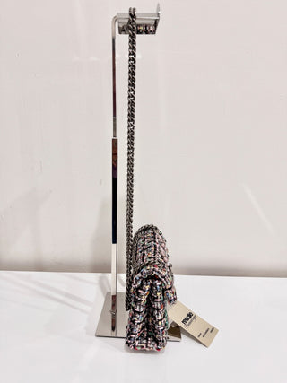 Kurt Geiger London Crystal Tweed Mini Brixton Lock Chain Strap Shoulder Bag Pink