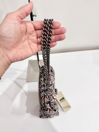 Kurt Geiger London Crystal Tweed Mini Brixton Lock Chain Strap Shoulder Bag Pink