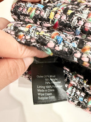 Kurt Geiger London Crystal Tweed Mini Brixton Lock Chain Strap Shoulder Bag Pink