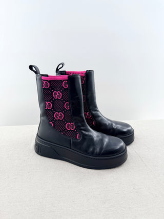 Gucci chunky sole leather ankle boots with jersey knit, 37