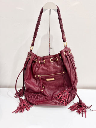 Isabella Fiore Leather Tassel Tie Burgundy Shoulder Handbag