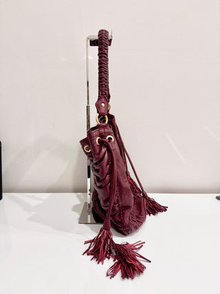 Isabella Fiore Leather Tassel Tie Burgundy Shoulder Handbag