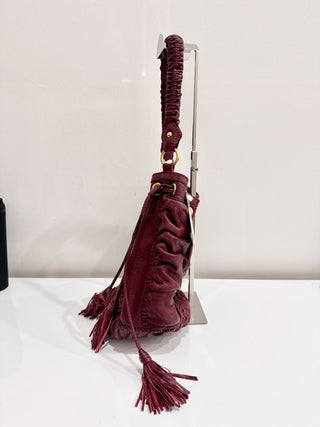 Isabella Fiore Leather Tassel Tie Burgundy Shoulder Handbag