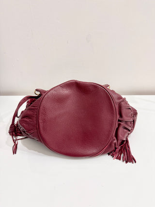 Isabella Fiore Leather Tassel Tie Burgundy Shoulder Handbag
