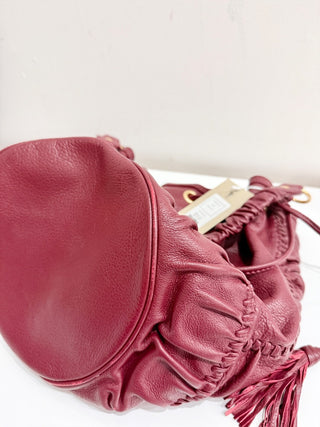 Isabella Fiore Leather Tassel Tie Burgundy Shoulder Handbag