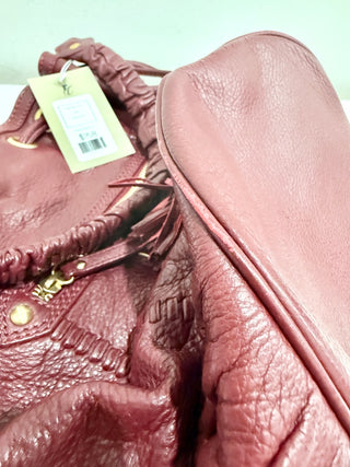 Isabella Fiore Leather Tassel Tie Burgundy Shoulder Handbag