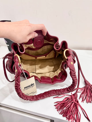 Isabella Fiore Leather Tassel Tie Burgundy Shoulder Handbag