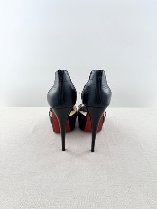 Christian Louboutin leather peep toe platform shoes with thin leather straps, 37