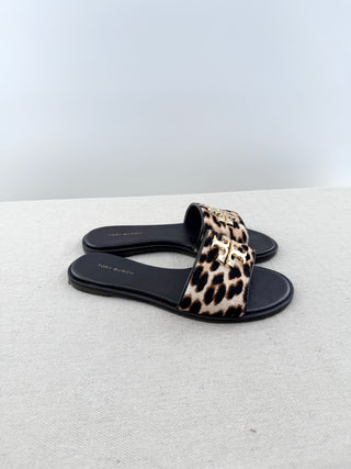 Tory Burch pony hair slides with logo, 6