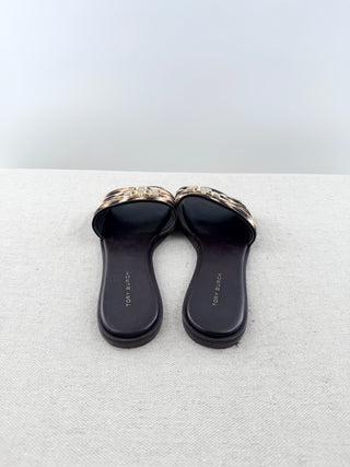 Tory Burch pony hair slides with logo, 6