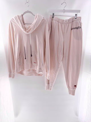 Peace Love World "I Am Strength" Fleece Oversized Loungewear Set, Hoodie - S / Jogger - M