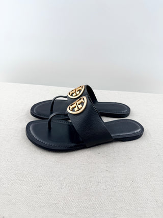 Tory Burch thong leather sandals with logo, 7.5