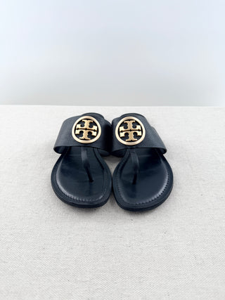 Tory Burch thong leather sandals with logo, 7.5