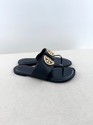 Tory Burch thong leather sandals with logo, 7.5