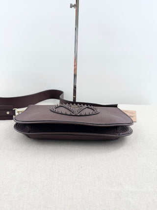 Valentino by Mario Valentino leather flap bag with studded logo and shoulder strap