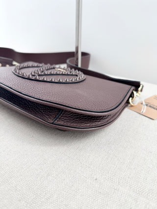 Valentino by Mario Valentino leather flap bag with studded logo and shoulder strap