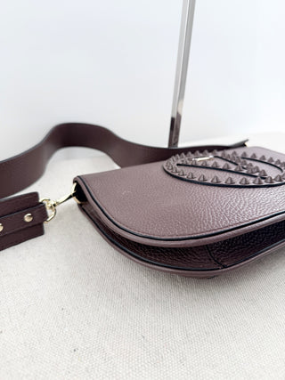 Valentino by Mario Valentino leather flap bag with studded logo and shoulder strap