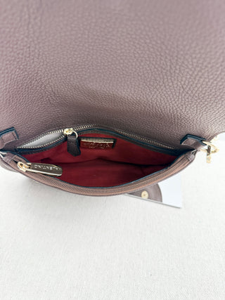 Valentino by Mario Valentino leather flap bag with studded logo and shoulder strap